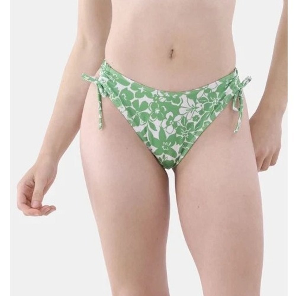 No Boundaries Womens Bikini Bottoms Size S Green Floral Cheeky High Leg Swim